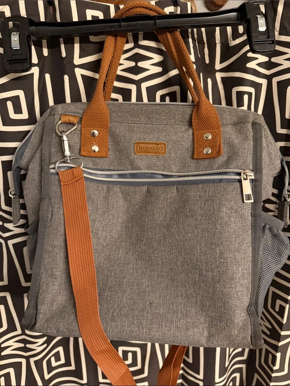 Stylish Grey Shoulder Bag with Tan Accents
